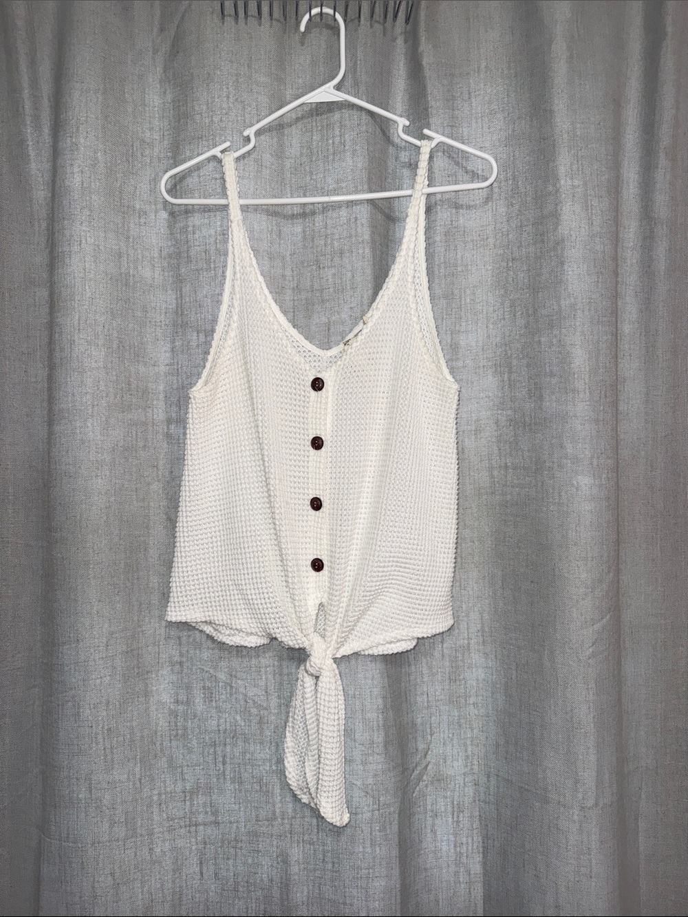 Blu Pepper White Waffle Knit Button Tie-Front Tank Top